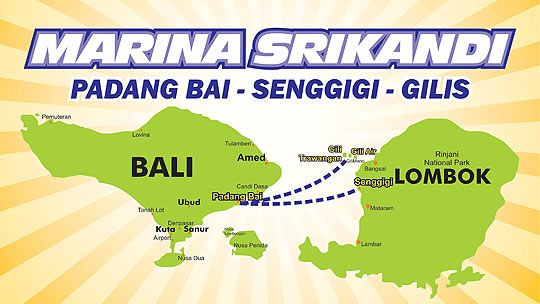 Maps crossing Speed boat from Bali To Lombok and return