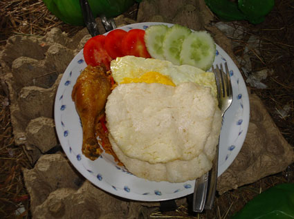 Complete meal on Mount Rinjani