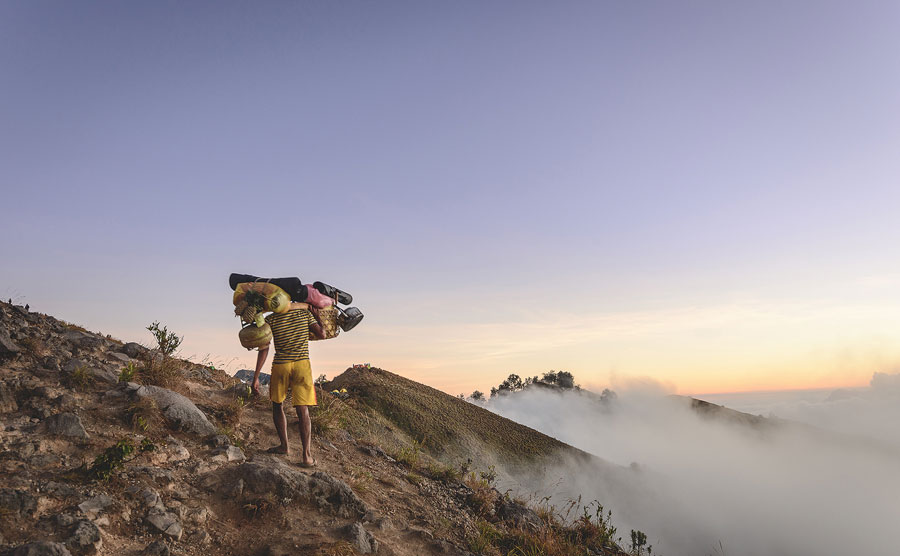 Your porter will carry food, tents, sleeping bags, mattresses, tarpaulins and kitchen tools are included, the porters are all very fit bring all stuff to mount Rinjani each 25 kilos