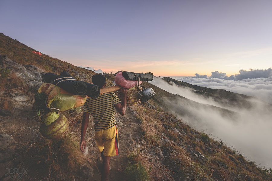 Your porter will carry food, tents, sleeping bags, mattresses, tarpaulins and kitchen tools are included, the porters are all very fit bring all stuff to mount Rinjani each 25 kilos