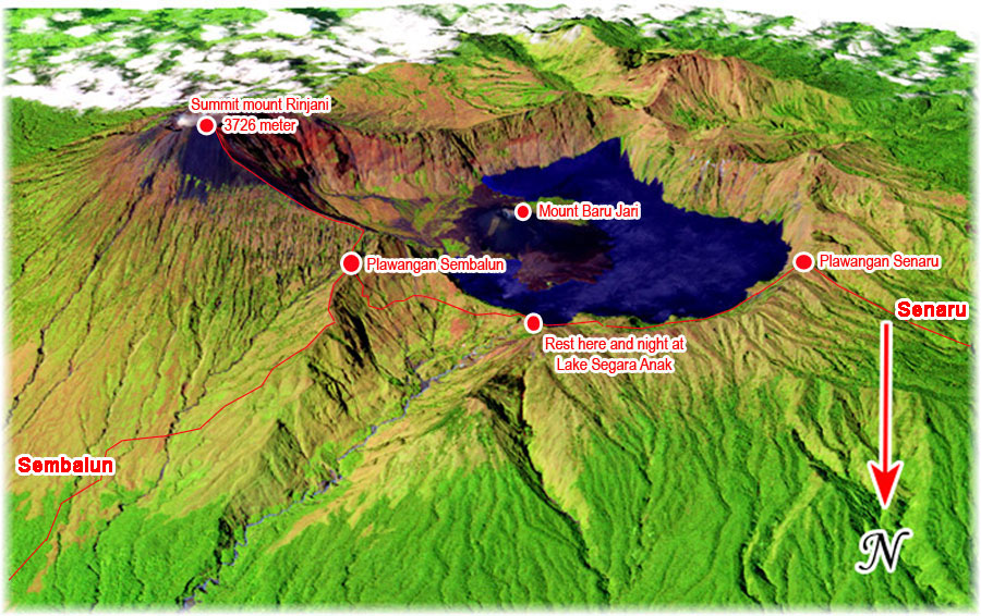Map mount Rinjani - Lombok Island Indonesia