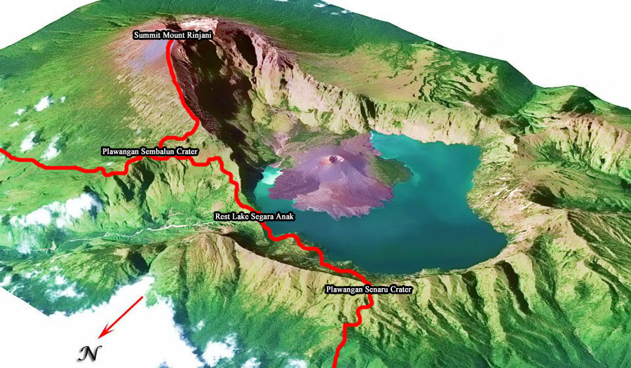 Map mount Rinjani - Lombok Island Indonesia